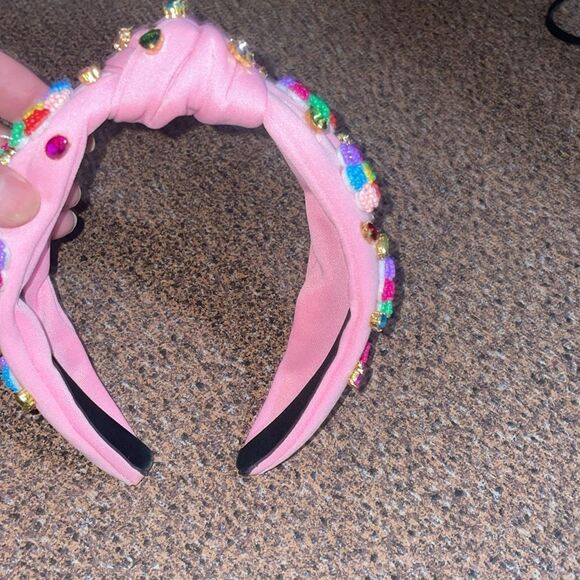 38. Pink multicolor beaded flower headband with rhinestones. - Picture 4 of 5